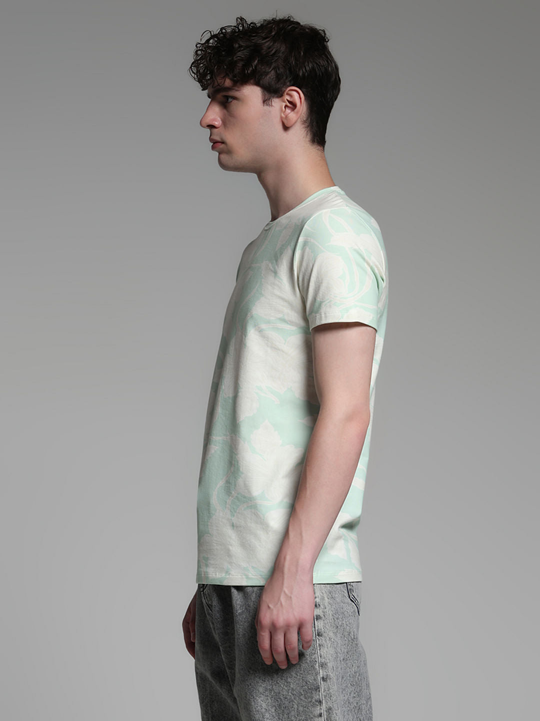 Light Green Printed Crew Neck T-shirt