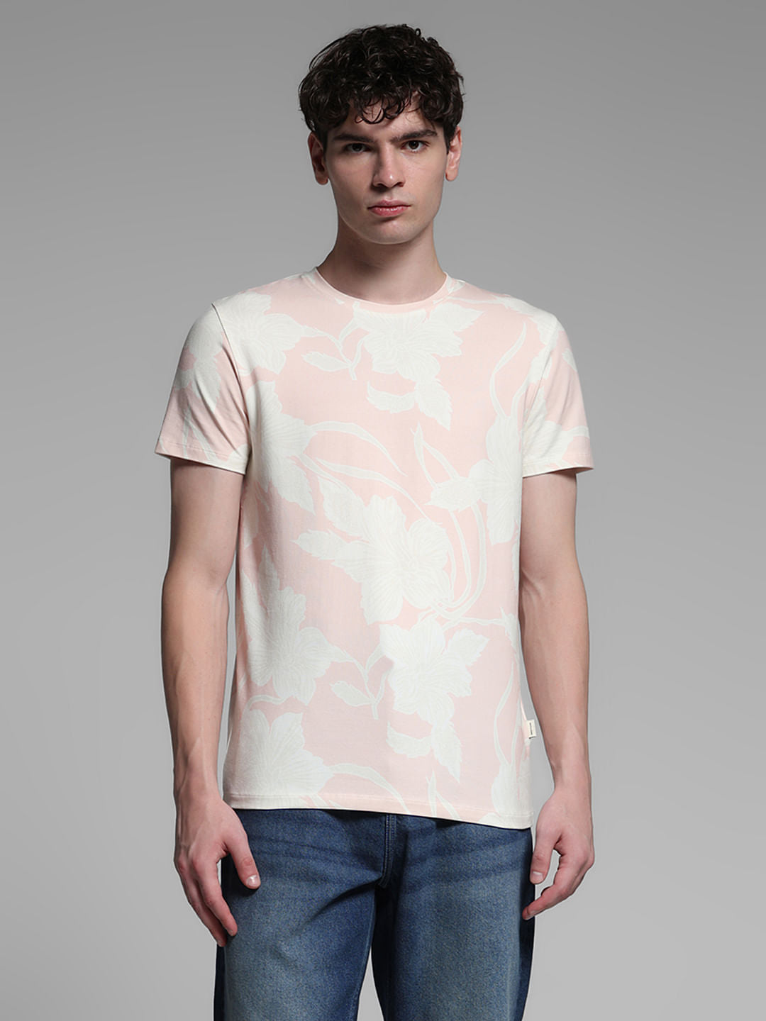 Light Pink Printed Crew Neck T-shirt