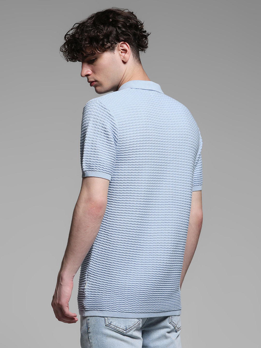BLUE KNITTED POLO