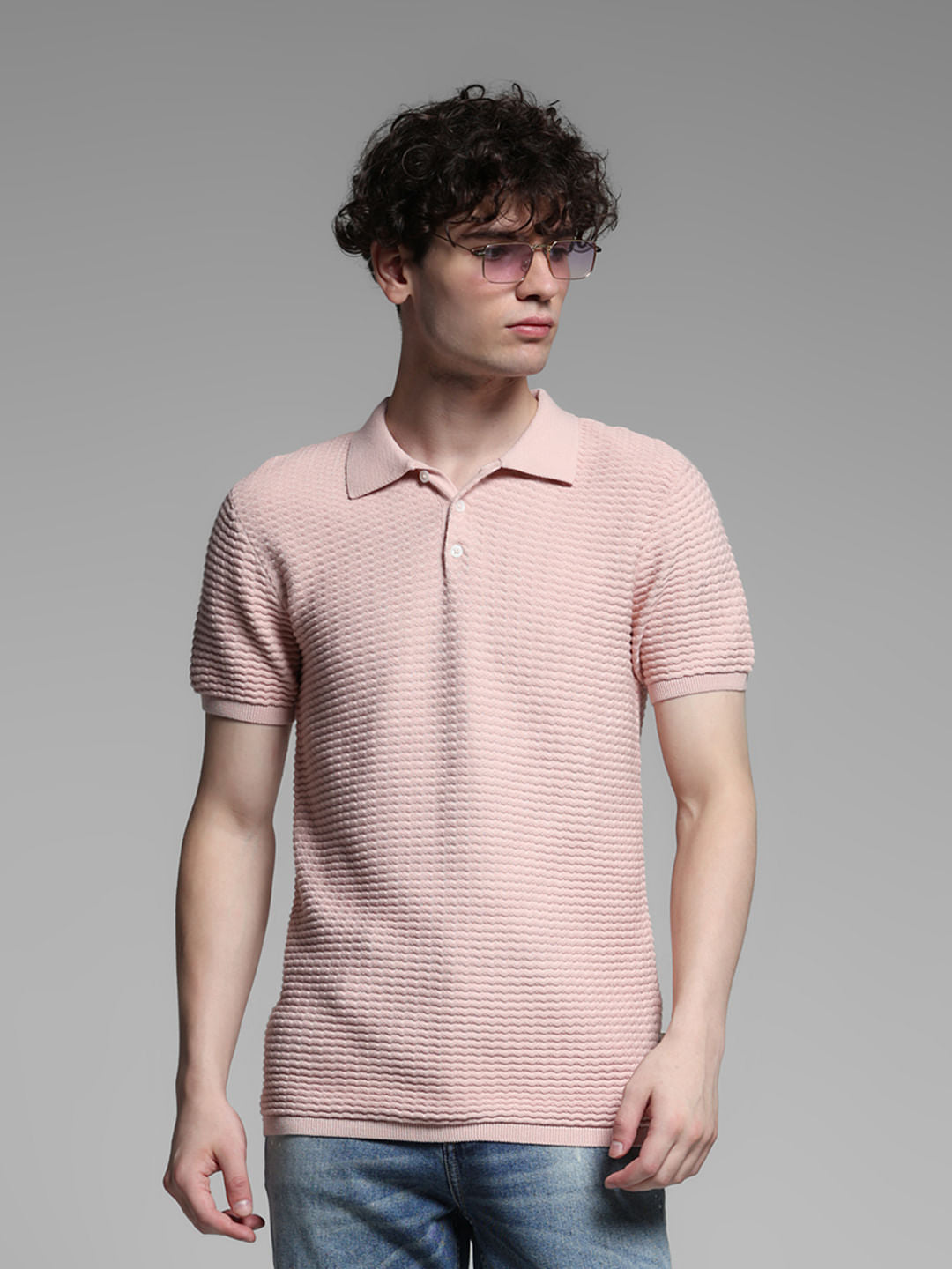Pink Knitted Cotton Polo - S