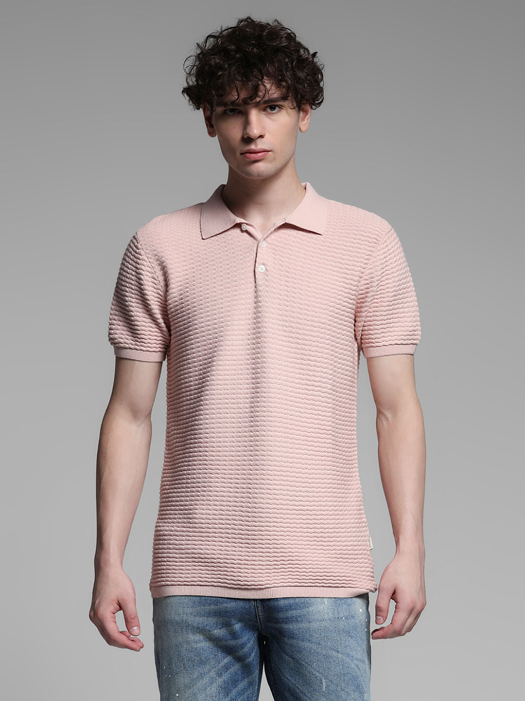 Pink Knitted Cotton Polo