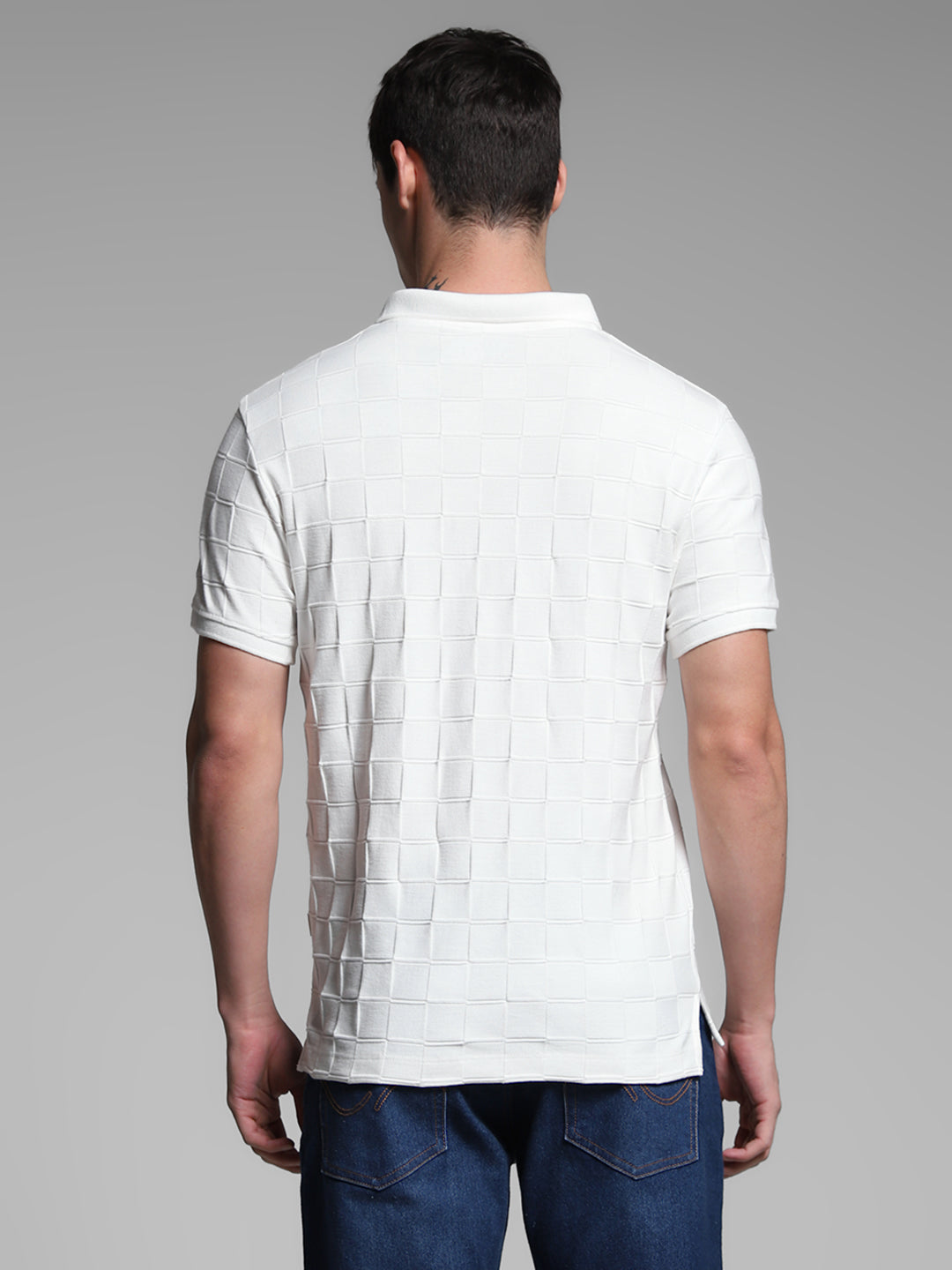 JACK&JONES White Regular Fit Textured T-Shirts