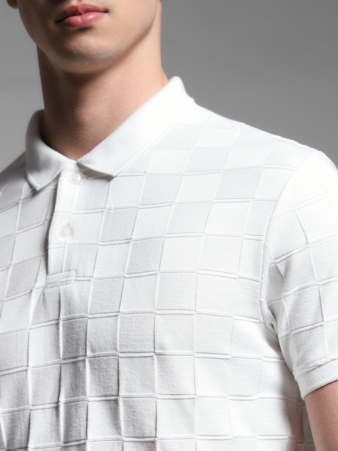 JACK&JONES White Regular Fit Textured T-Shirts