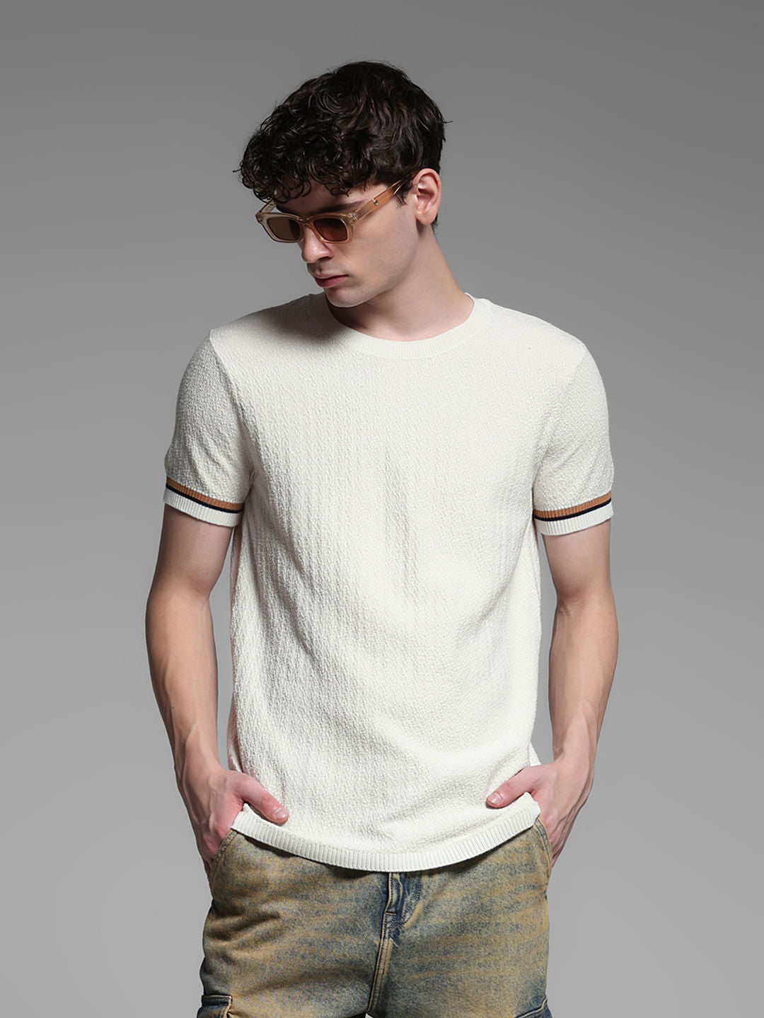 White Knitted Crew Neck Pullover - XL