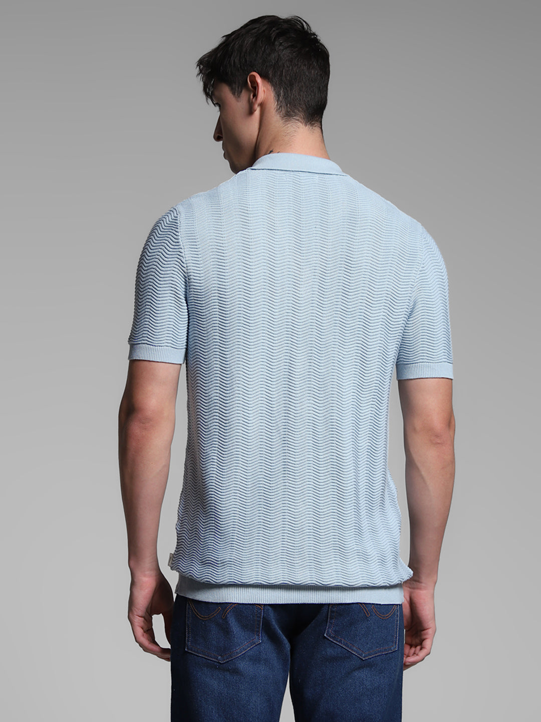 Light Blue Front Open Knit Polo