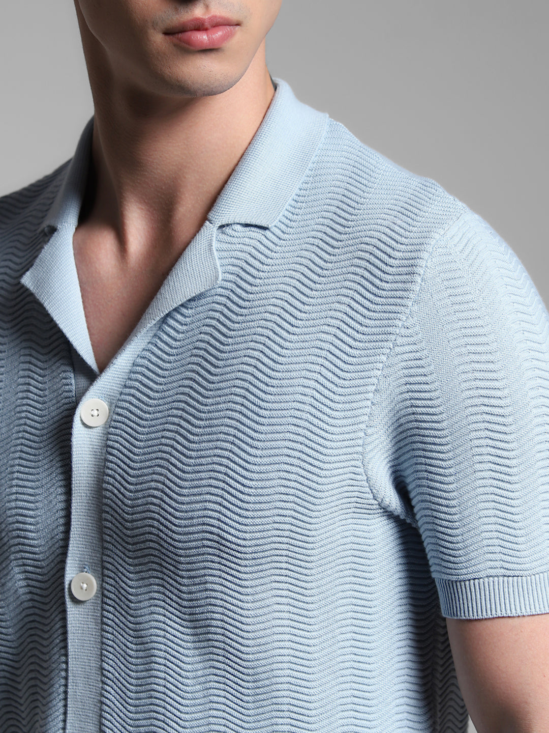 Light Blue Front Open Knit Polo