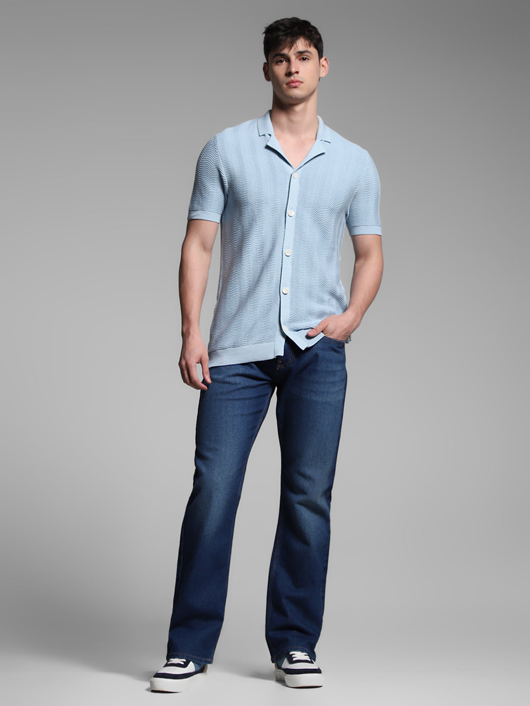 Light Blue Front Open Knit Polo