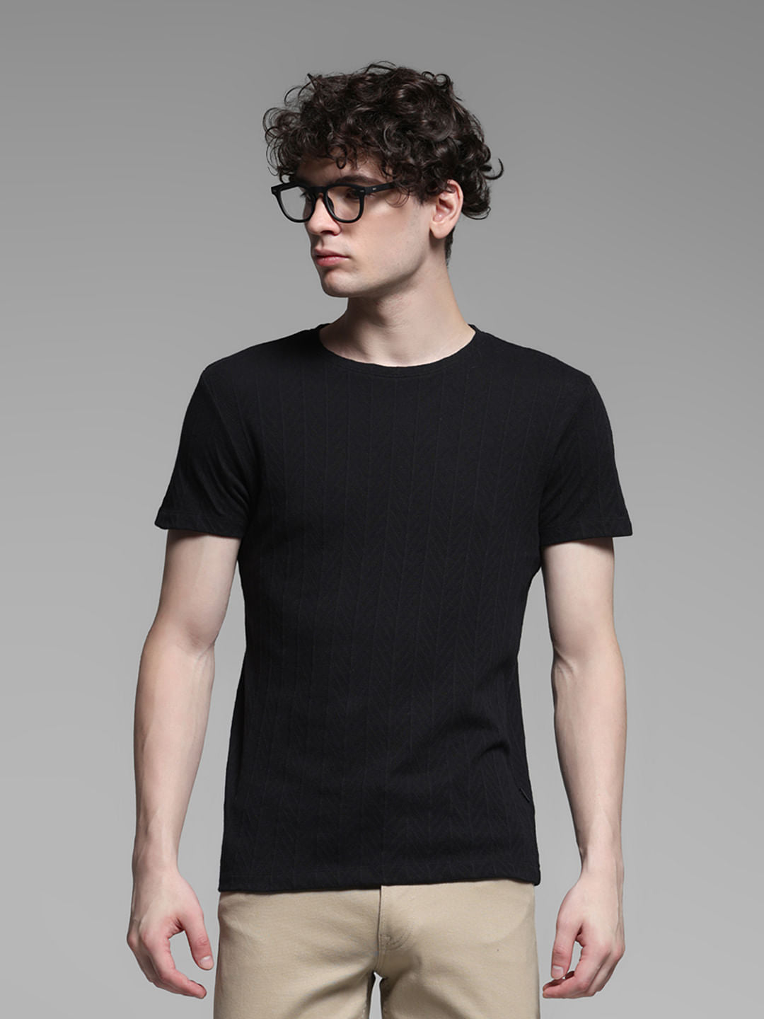 Black Jacquard Cotton T-shirt