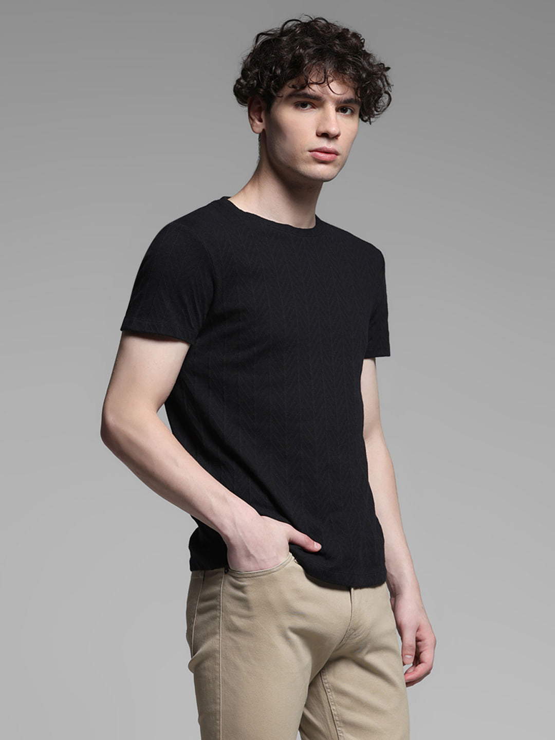 Black Jacquard Cotton T-shirt