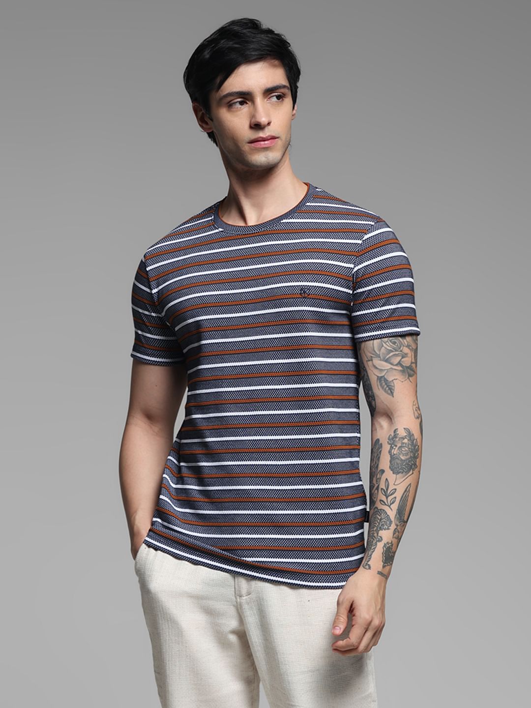DARK BLUE STRIP T-SHIRT