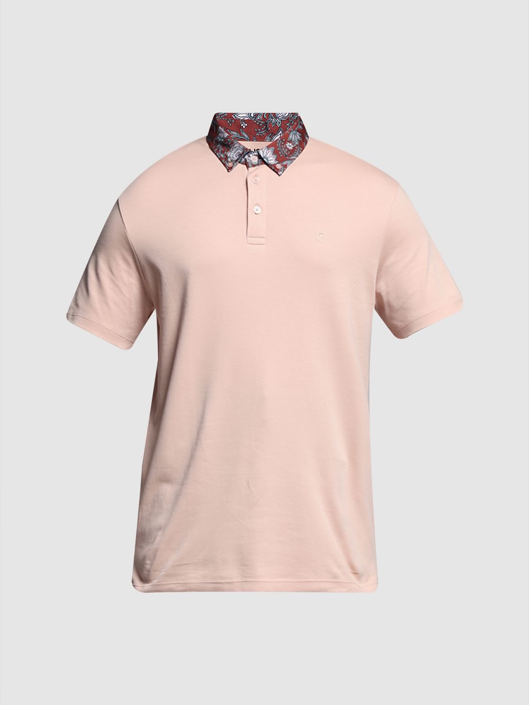 Pink Contrast Collar Band Polo