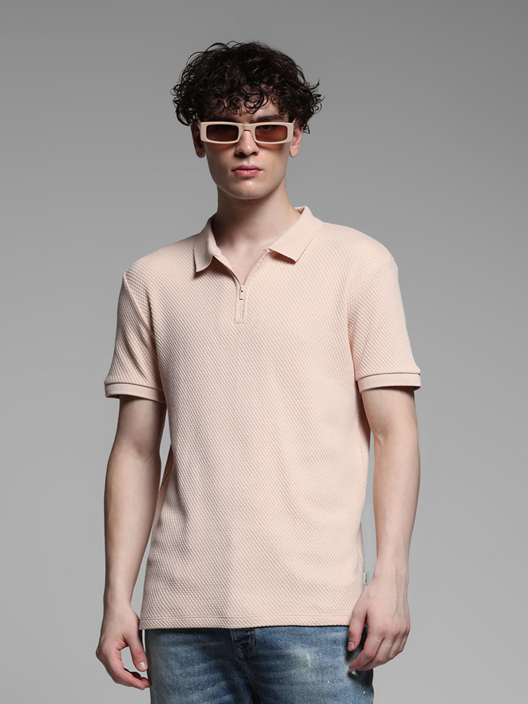 Pink Jacquard Cotton Polo - S