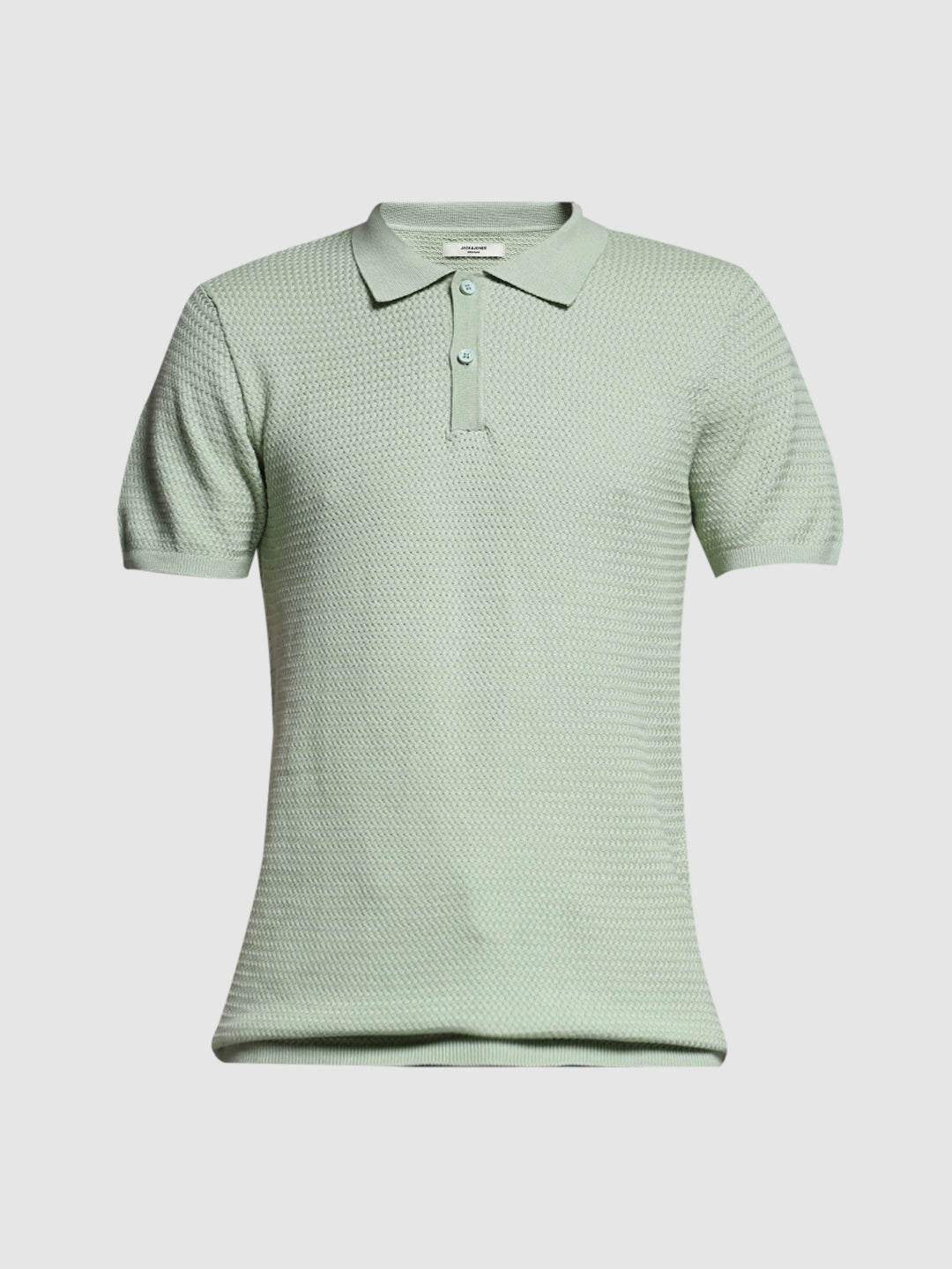 Men Solid Green Cotton Textured Knit Slim Fit Polo T-Shirt