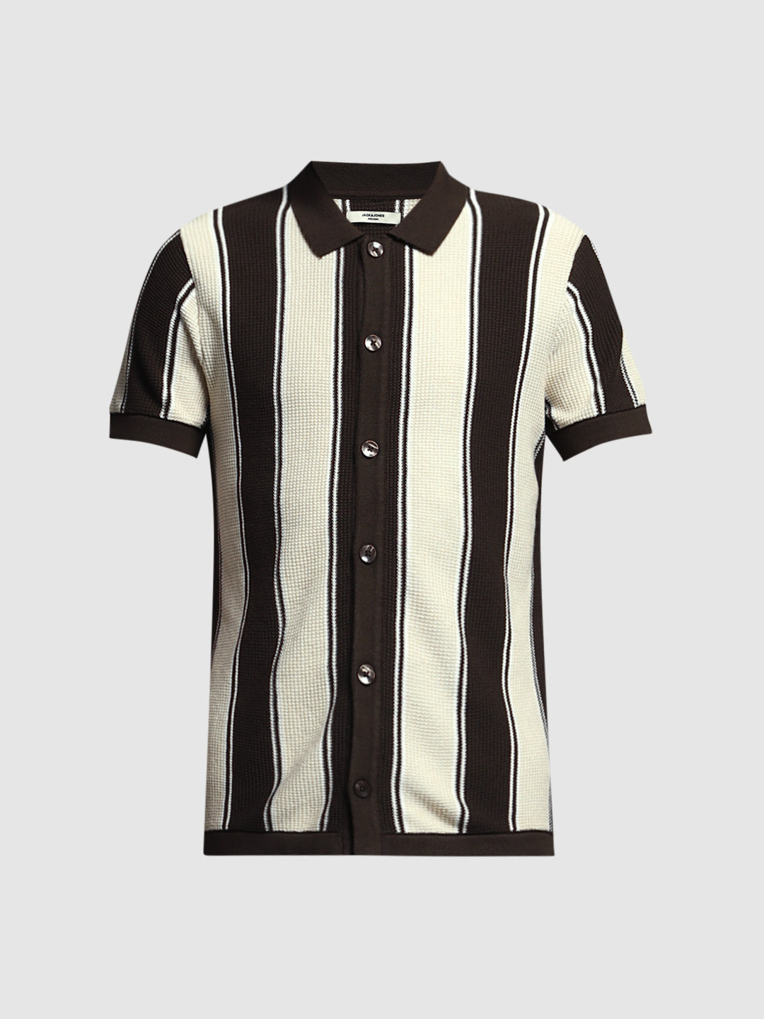 Men Cotton Striped Slim Fit Knitted Polo T-Shirt In Brown