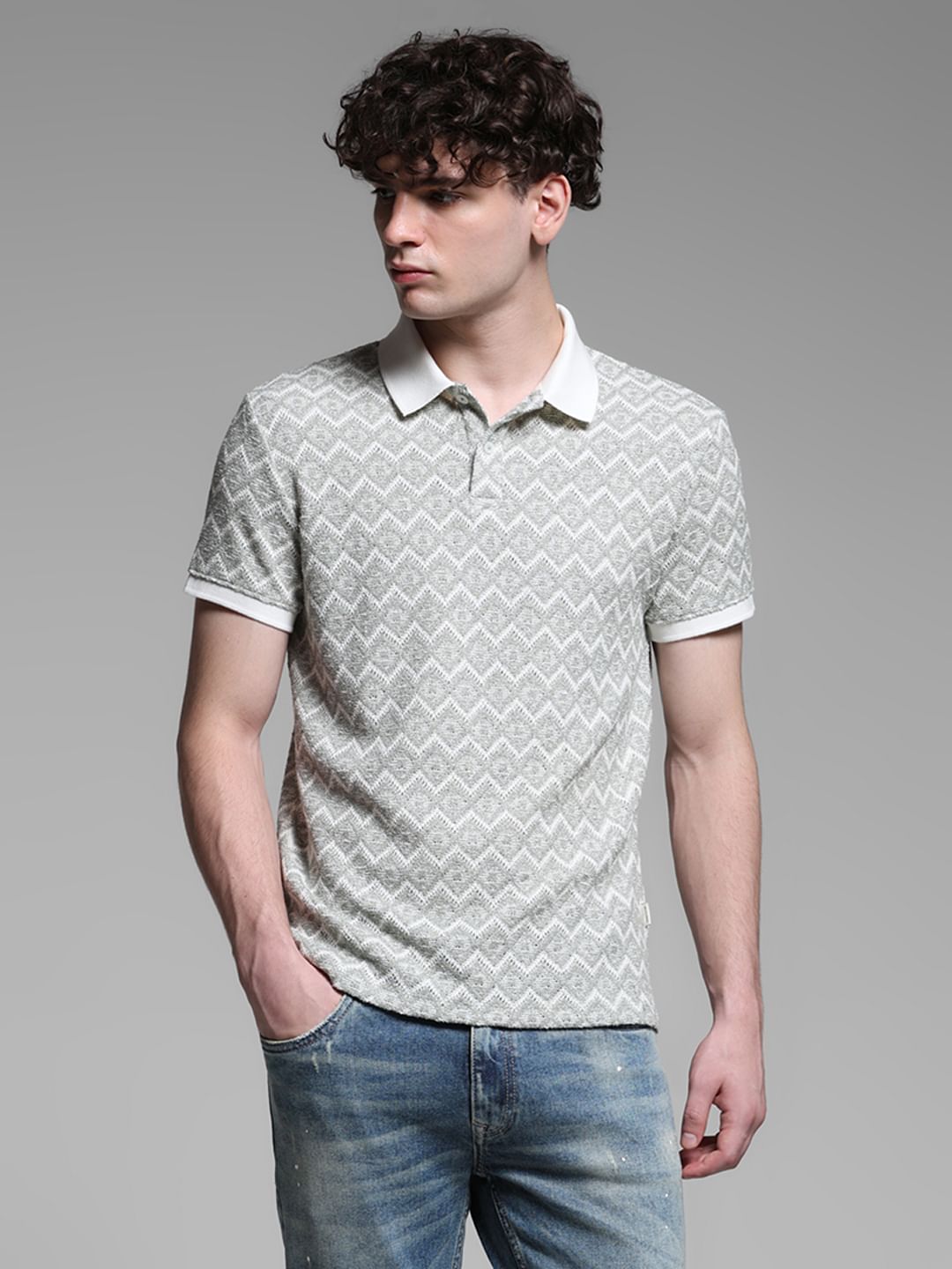 GREEN GEOMATRIC PRINT POLO