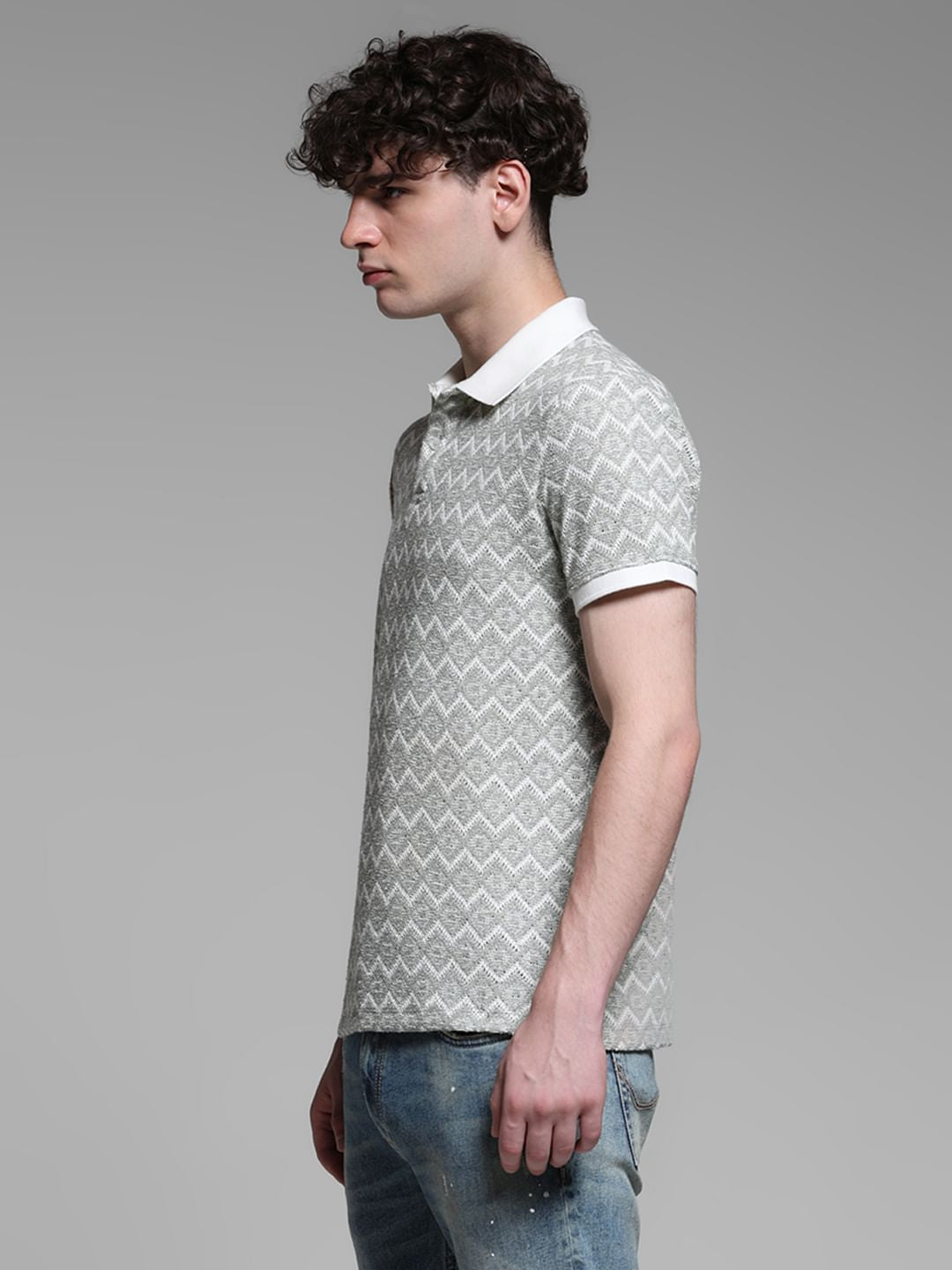 GREEN GEOMATRIC PRINT POLO