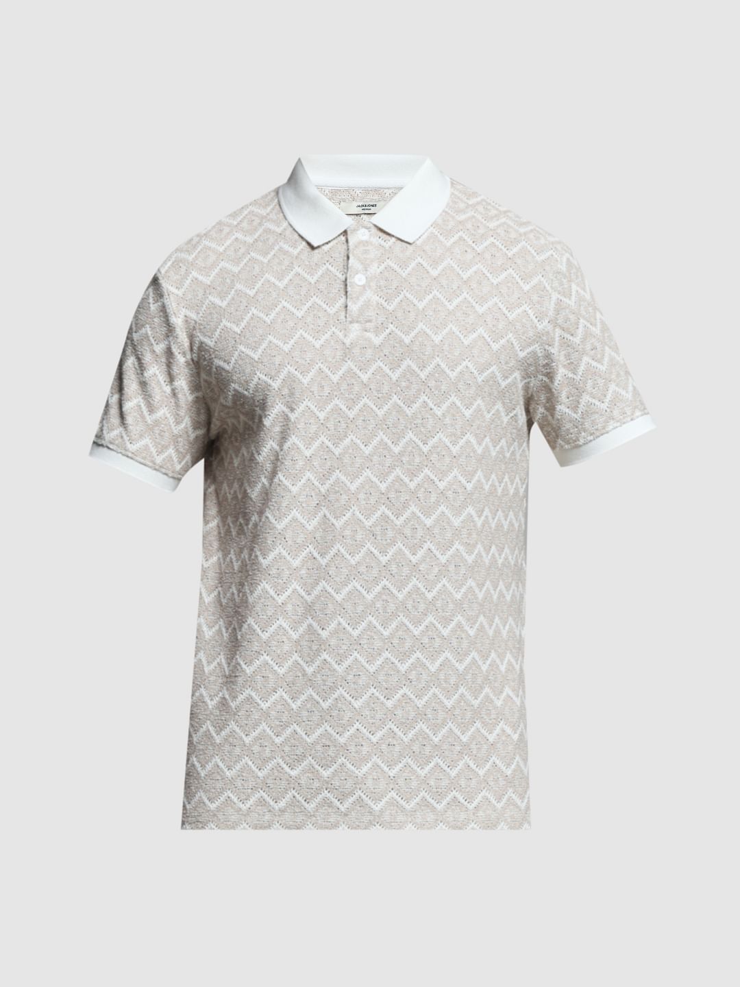 LIGHT BROWN GEOMATRIC PRINT POLO