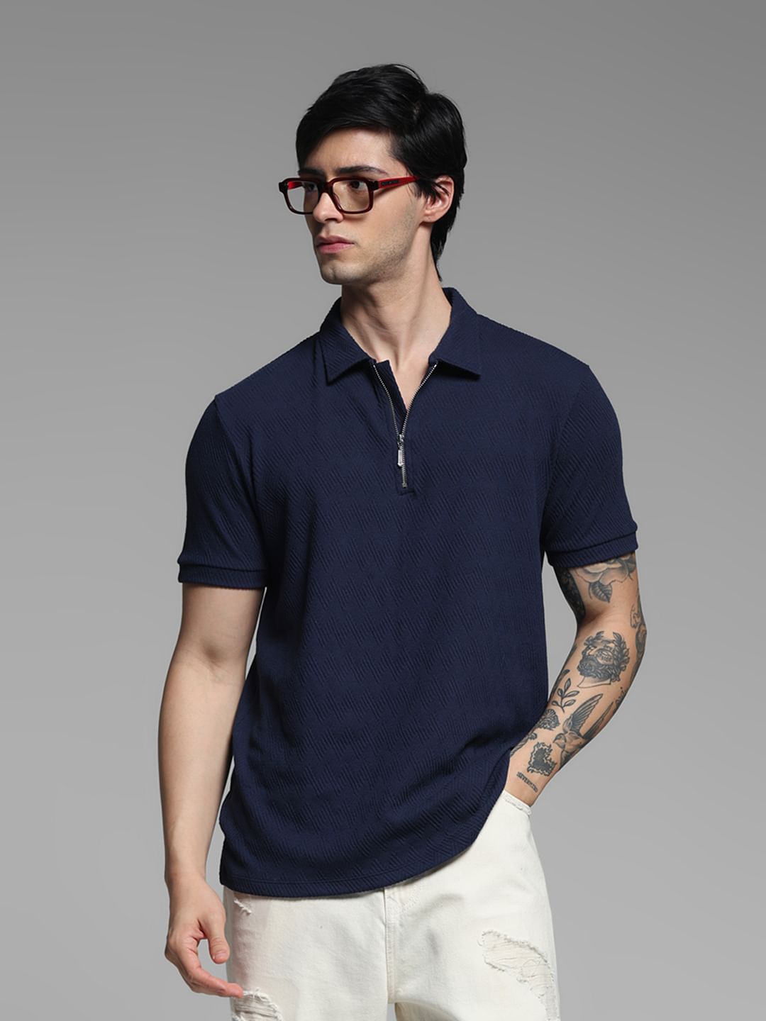 Dark Blue Jacquard Polo