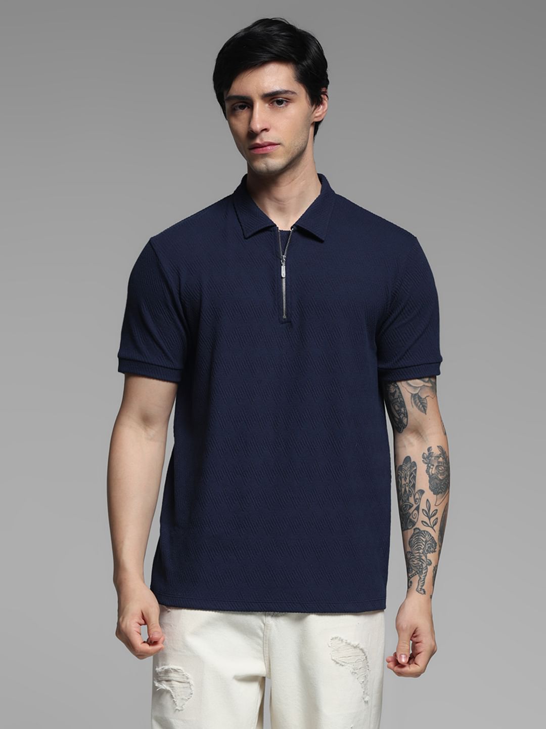 Dark Blue Jacquard Polo