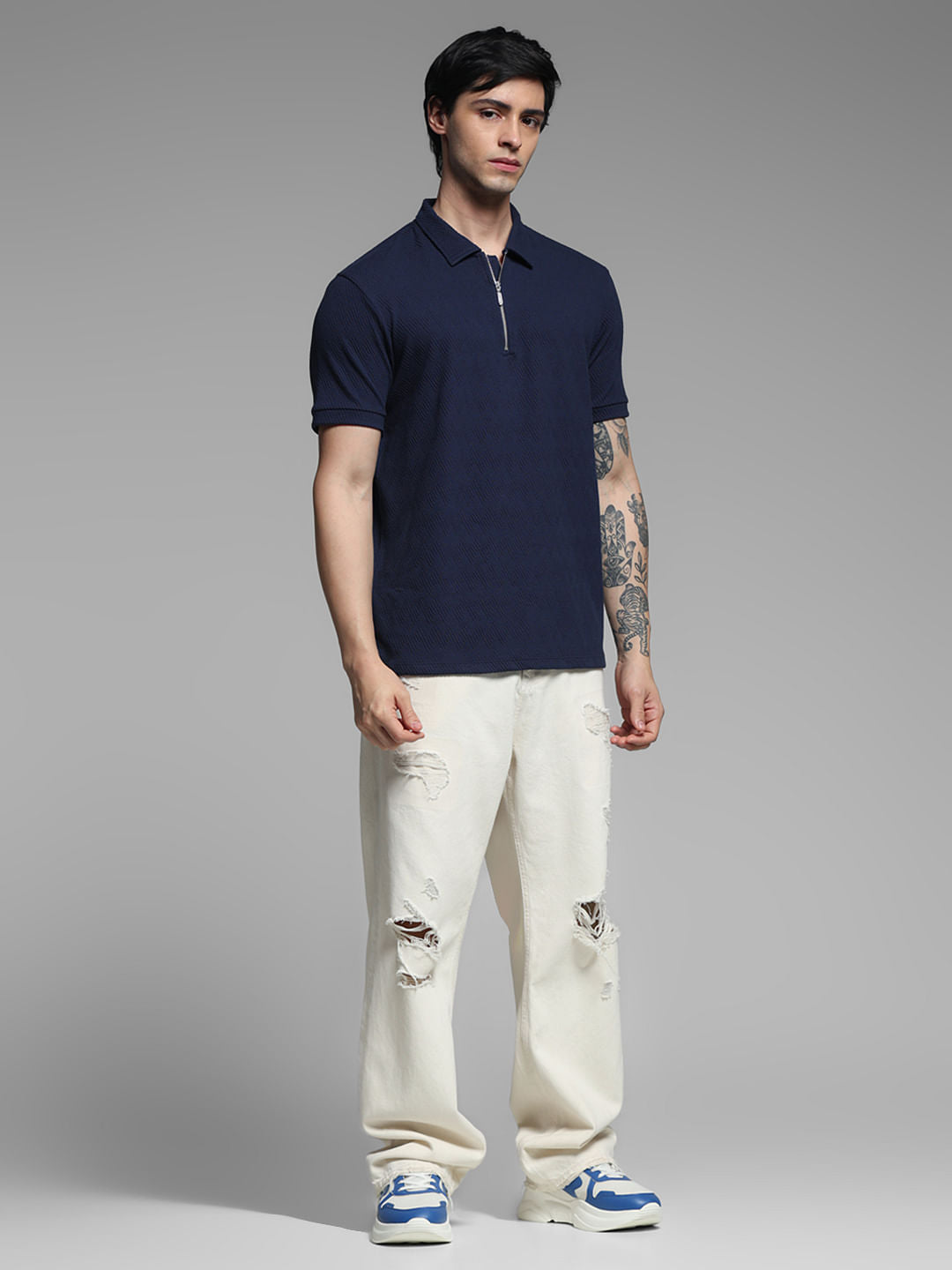 Dark Blue Jacquard Polo