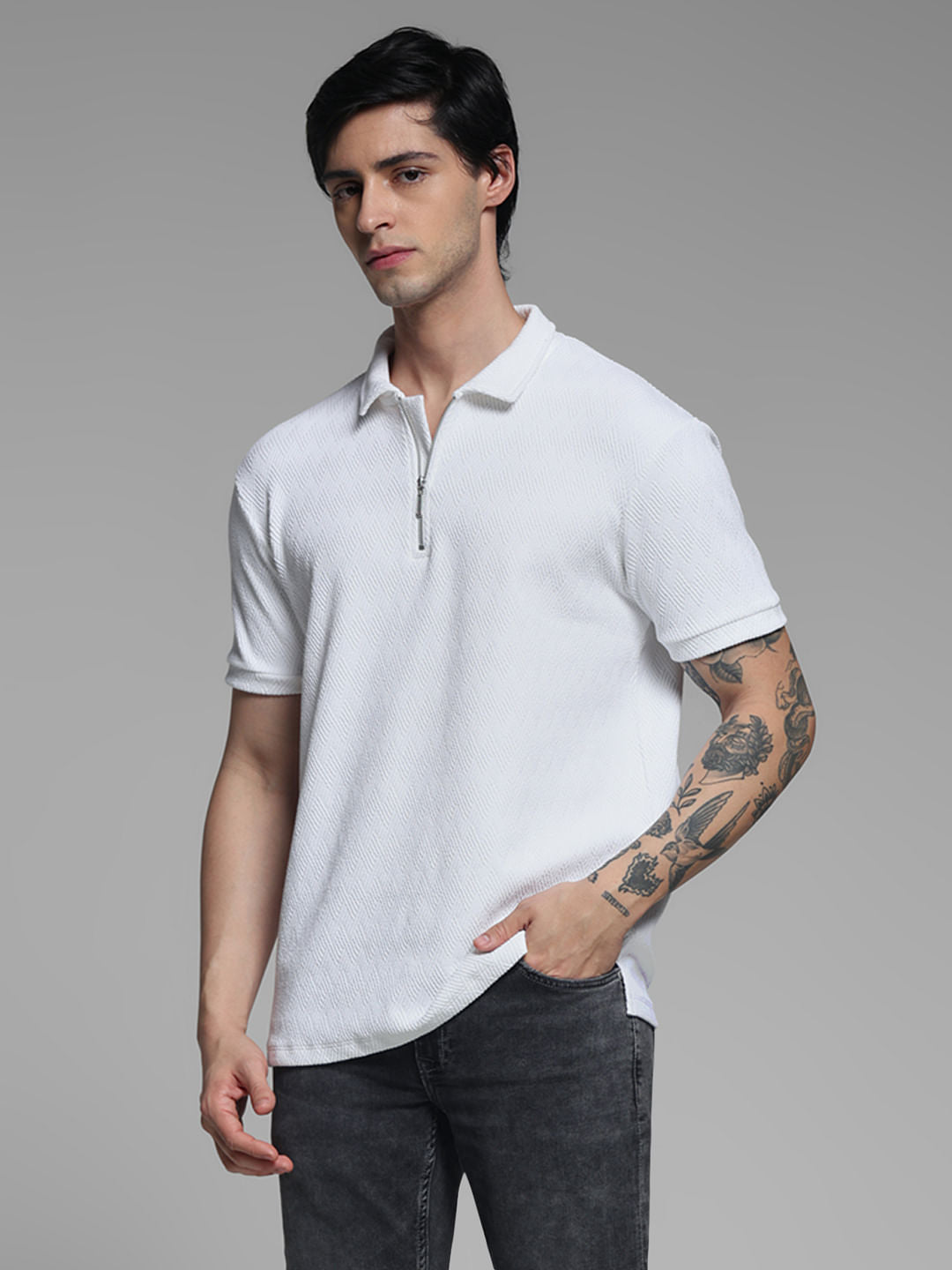 White Jacquard Polo