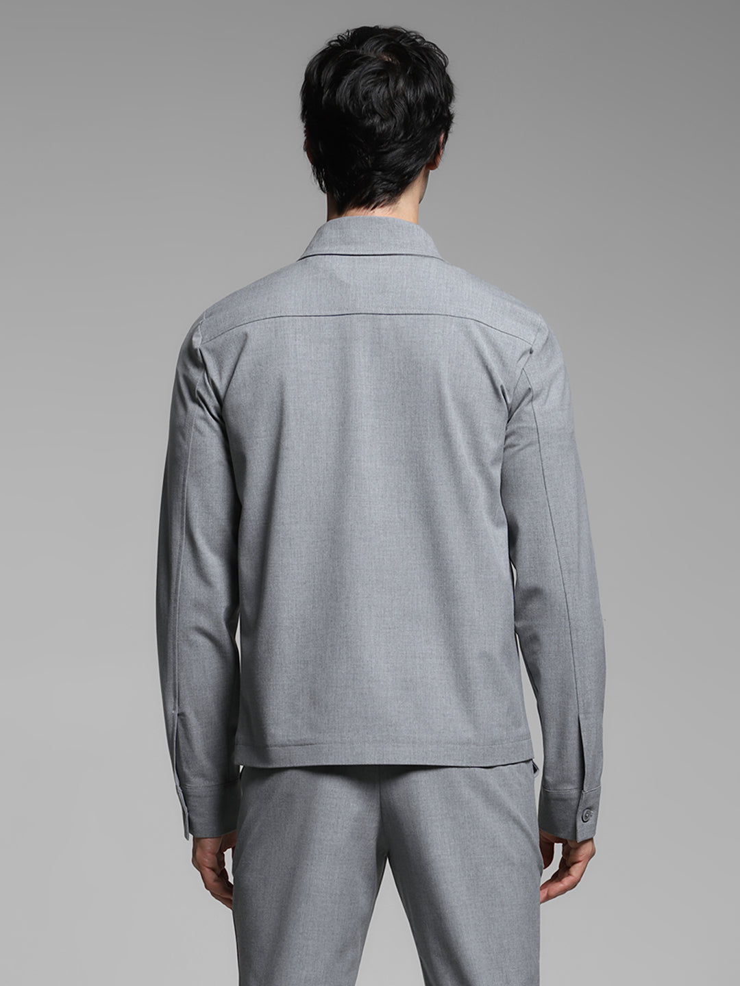 Men Solid Grey Slim Fit Shacket Style Windcheater Jacket