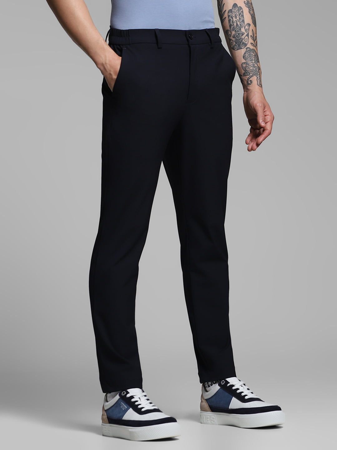 Men's Navy Blue Slim Fit Stretch Chinos