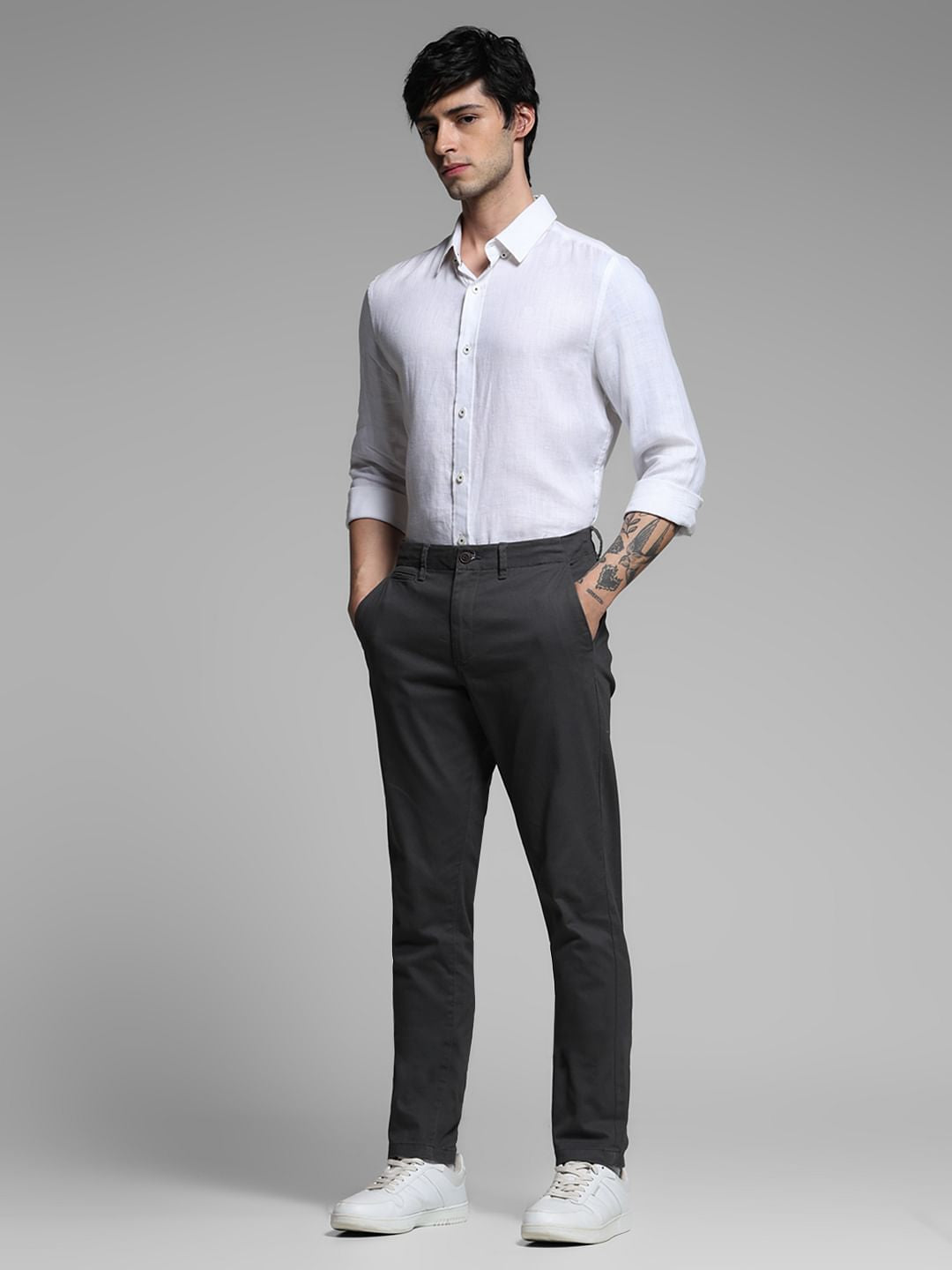 Dark Grey Low Rise Casual Pants