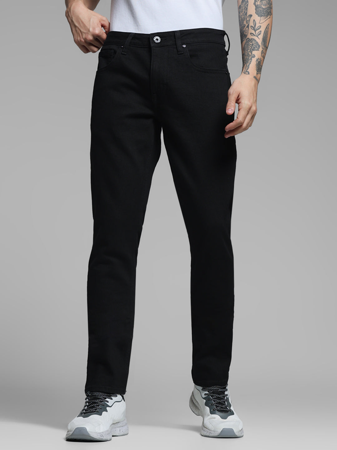 Men's Black Slim Fit Low Rise Solid Denim Jeans - 29/30