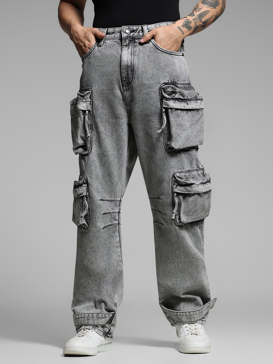 Grey High Rise Washed Dario Loose Fit Jeans - 28/32