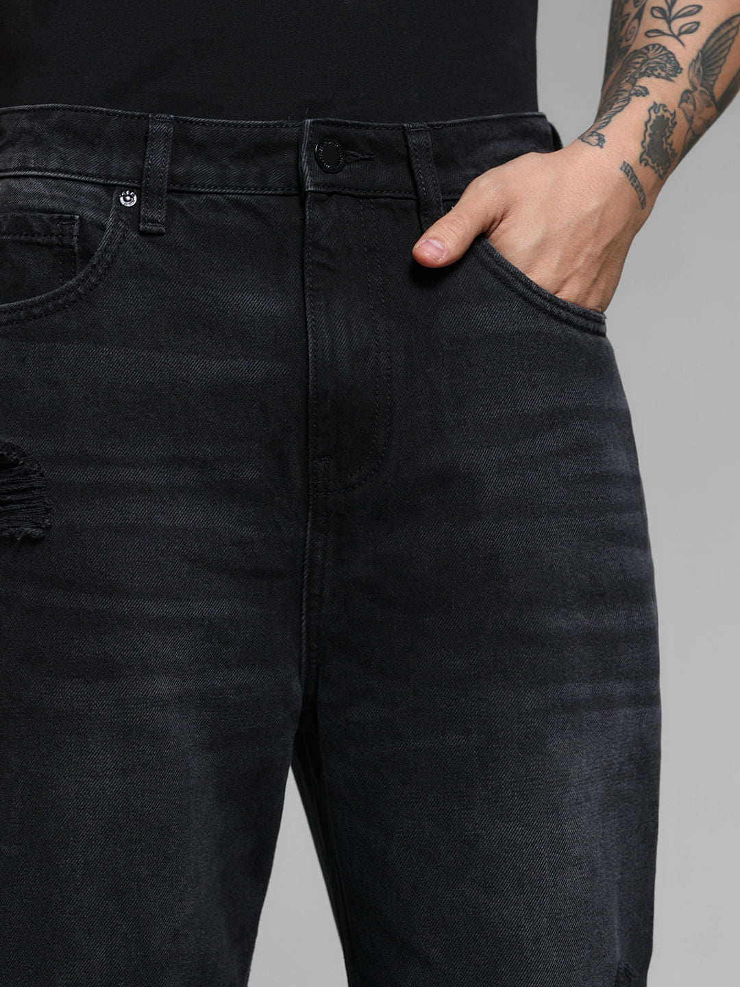 Black High Rise Distressed Dario Loose Fit Jeans