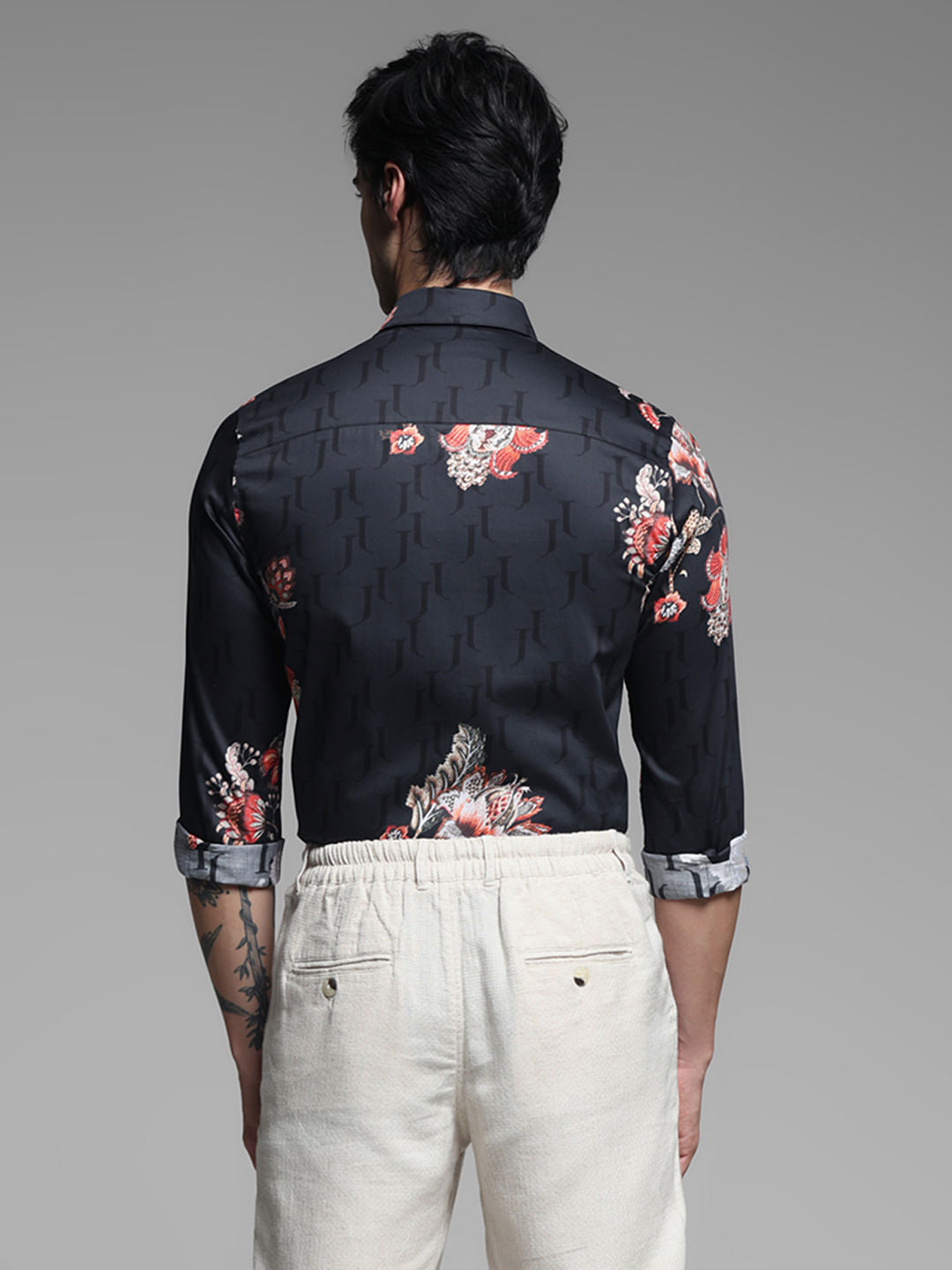 JET BLACK FLORAL FULL SLEEVE SHIRT