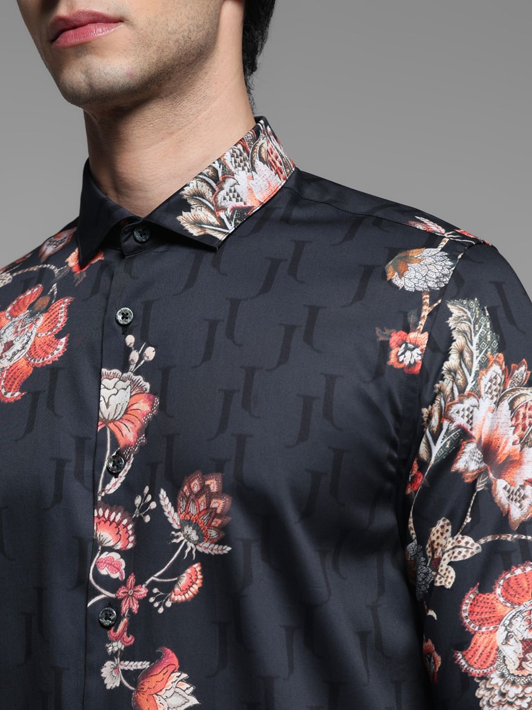 JET BLACK FLORAL FULL SLEEVE SHIRT