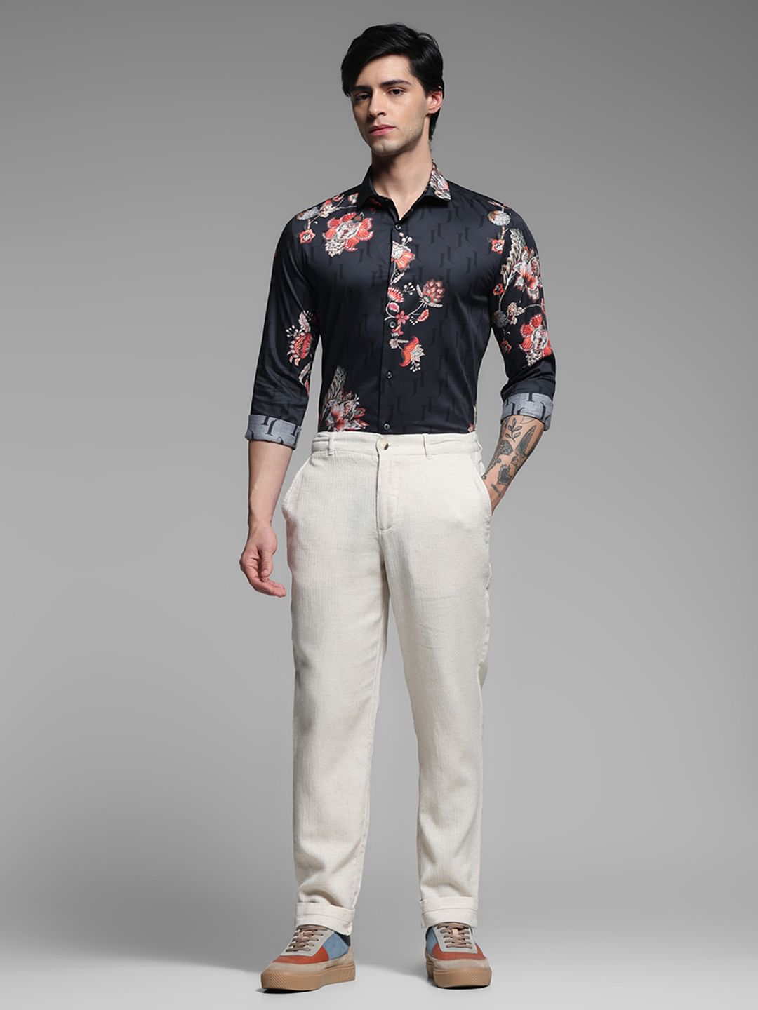 JET BLACK FLORAL FULL SLEEVE SHIRT