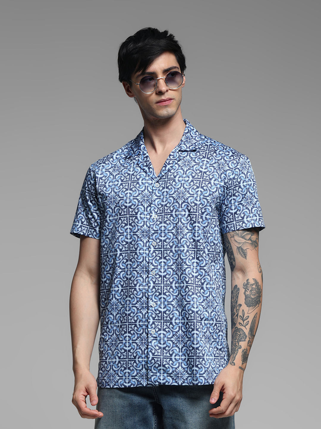 BLUE PRINTED SHIRT - S