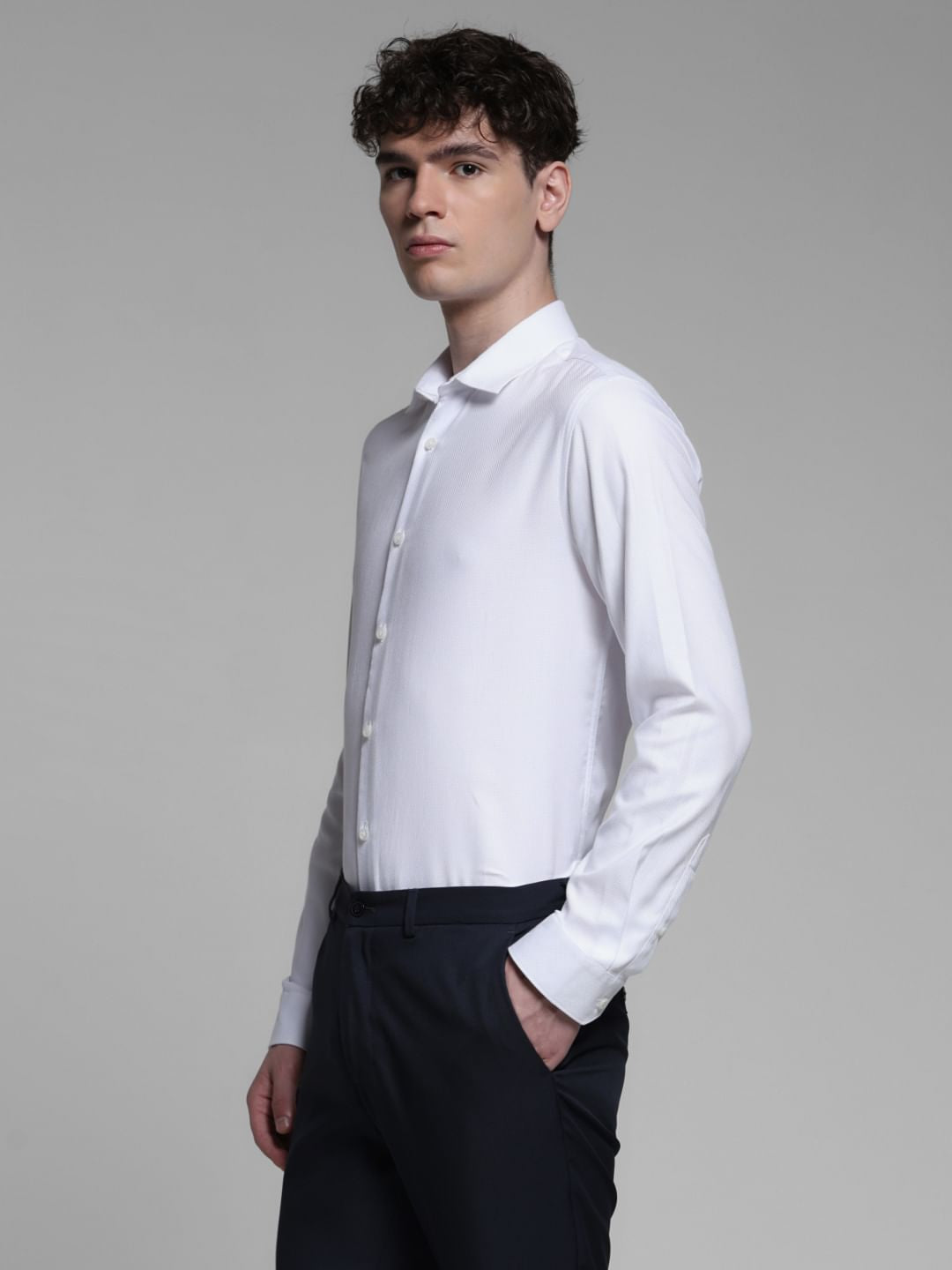 WHITE DOBBY FULL SLEEVES SHIRT