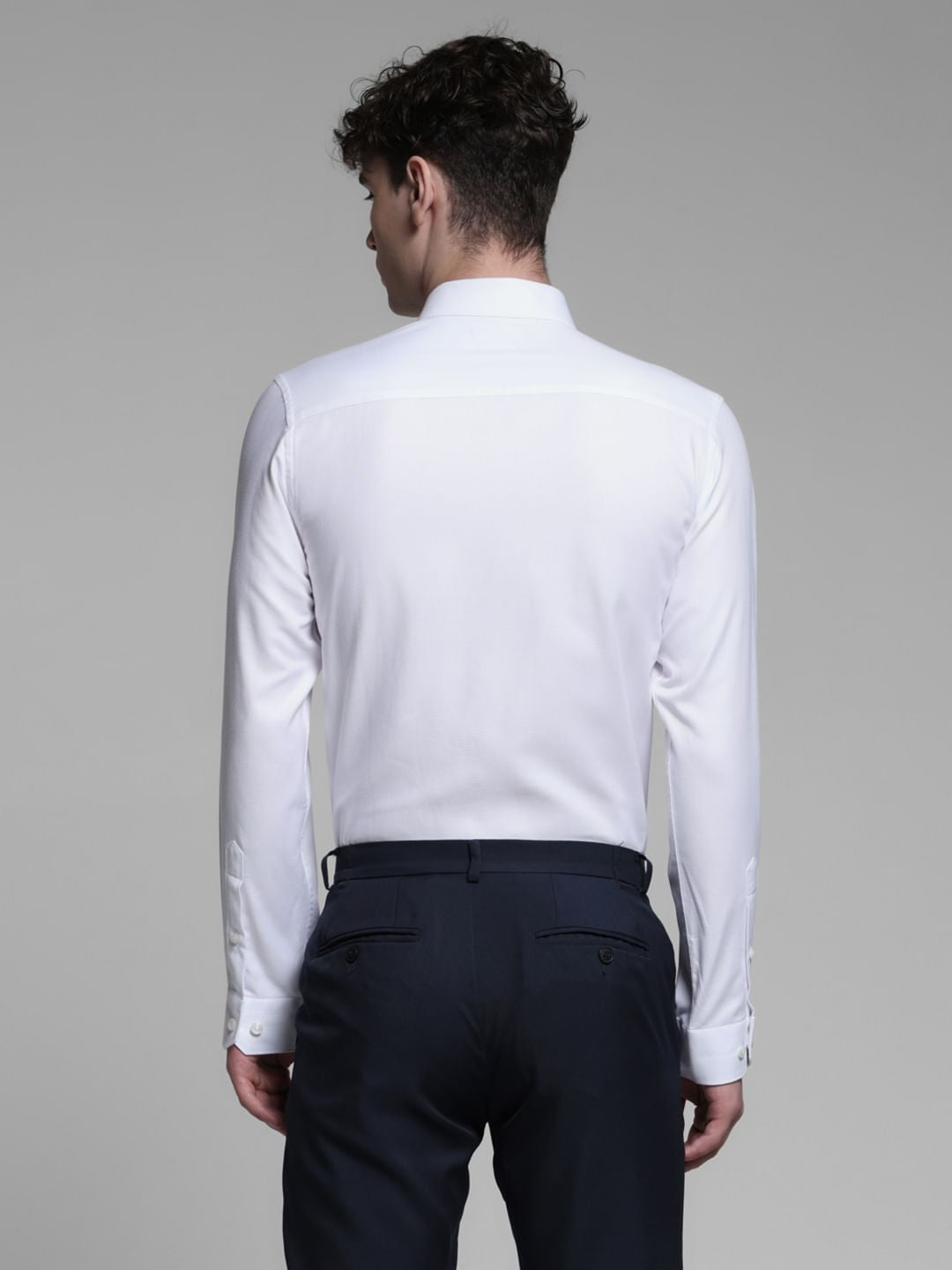 WHITE DOBBY FULL SLEEVES SHIRT