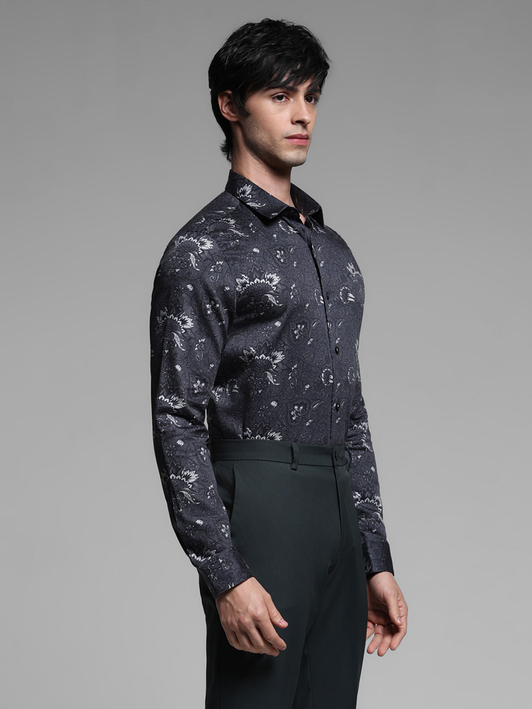 Black Printed Cotton Full Sleeves Shirt