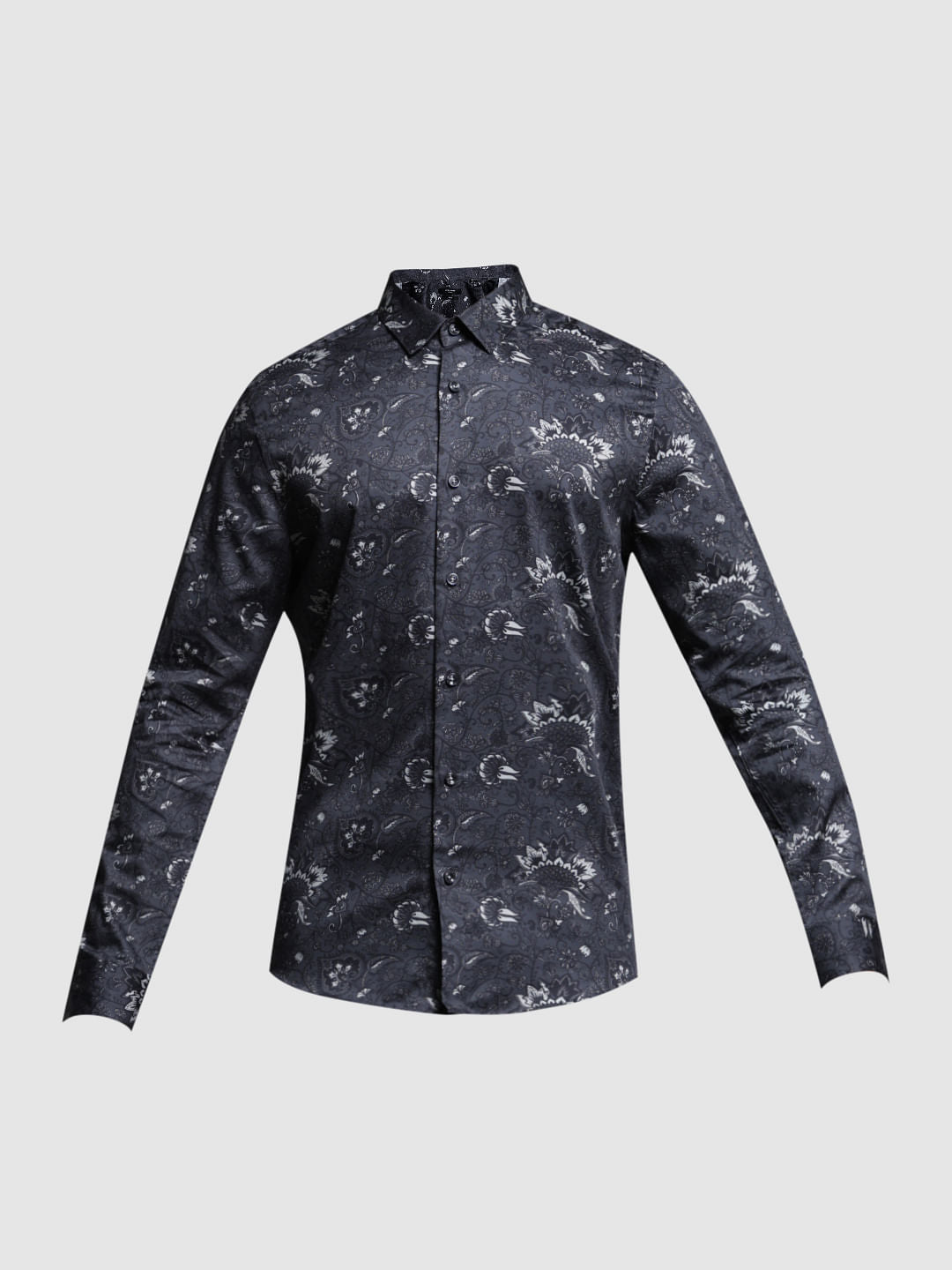 Black Printed Cotton Full Sleeves Shirt