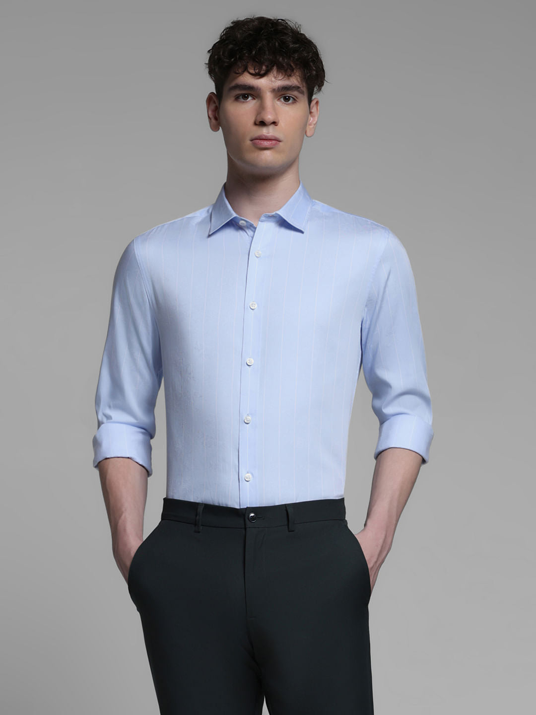 WHITE STRIPED FULL SLEEVES SHIRT