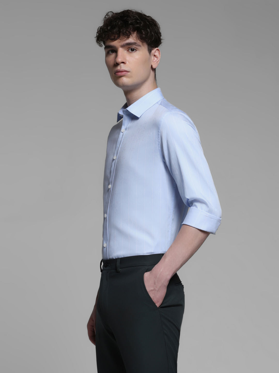 WHITE STRIPED FULL SLEEVES SHIRT