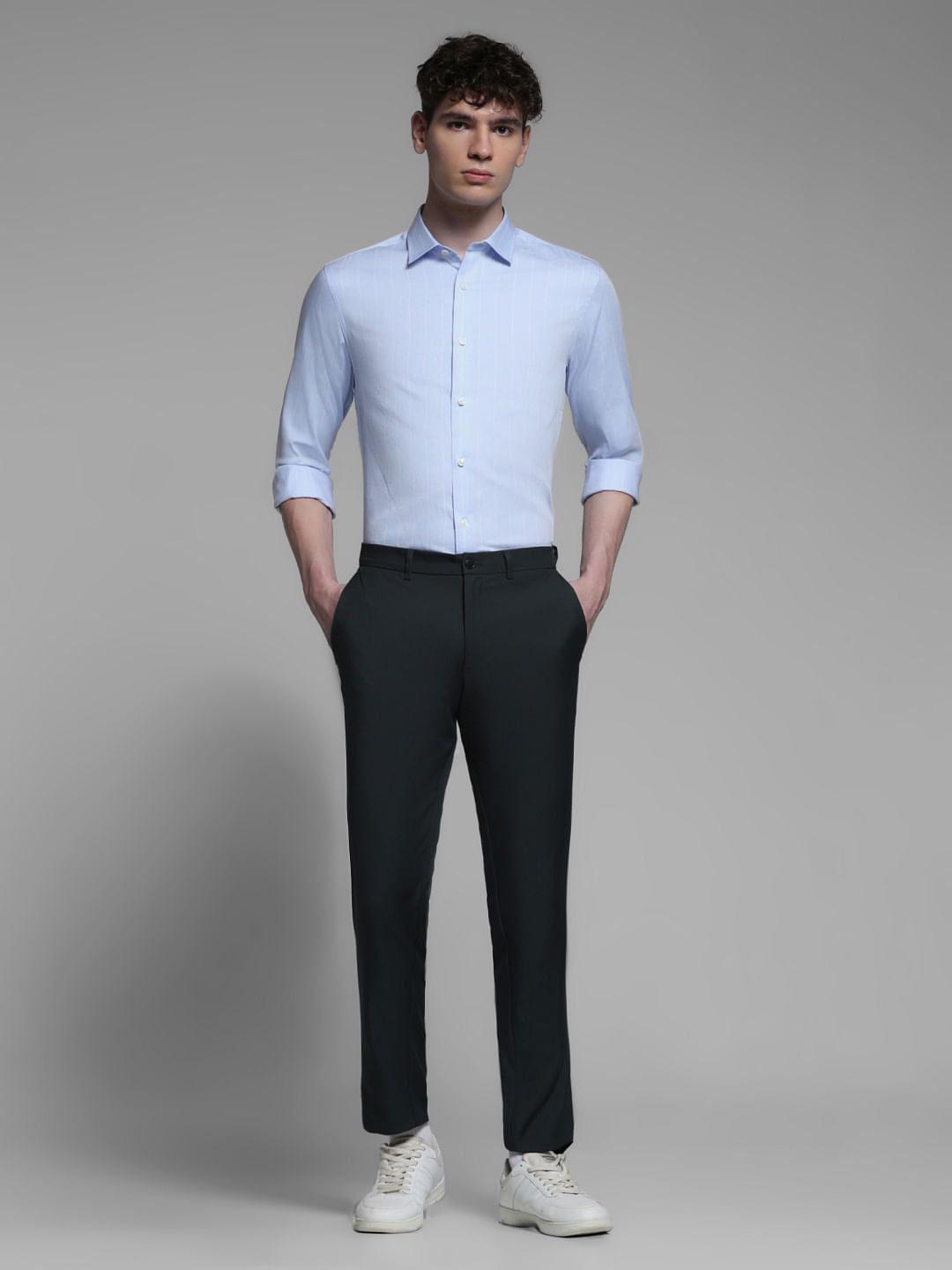 WHITE STRIPED FULL SLEEVES SHIRT