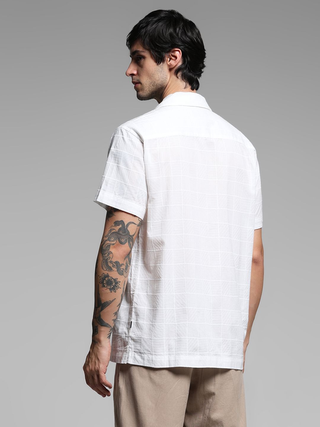 White Embroidered Resort Collar Shirt