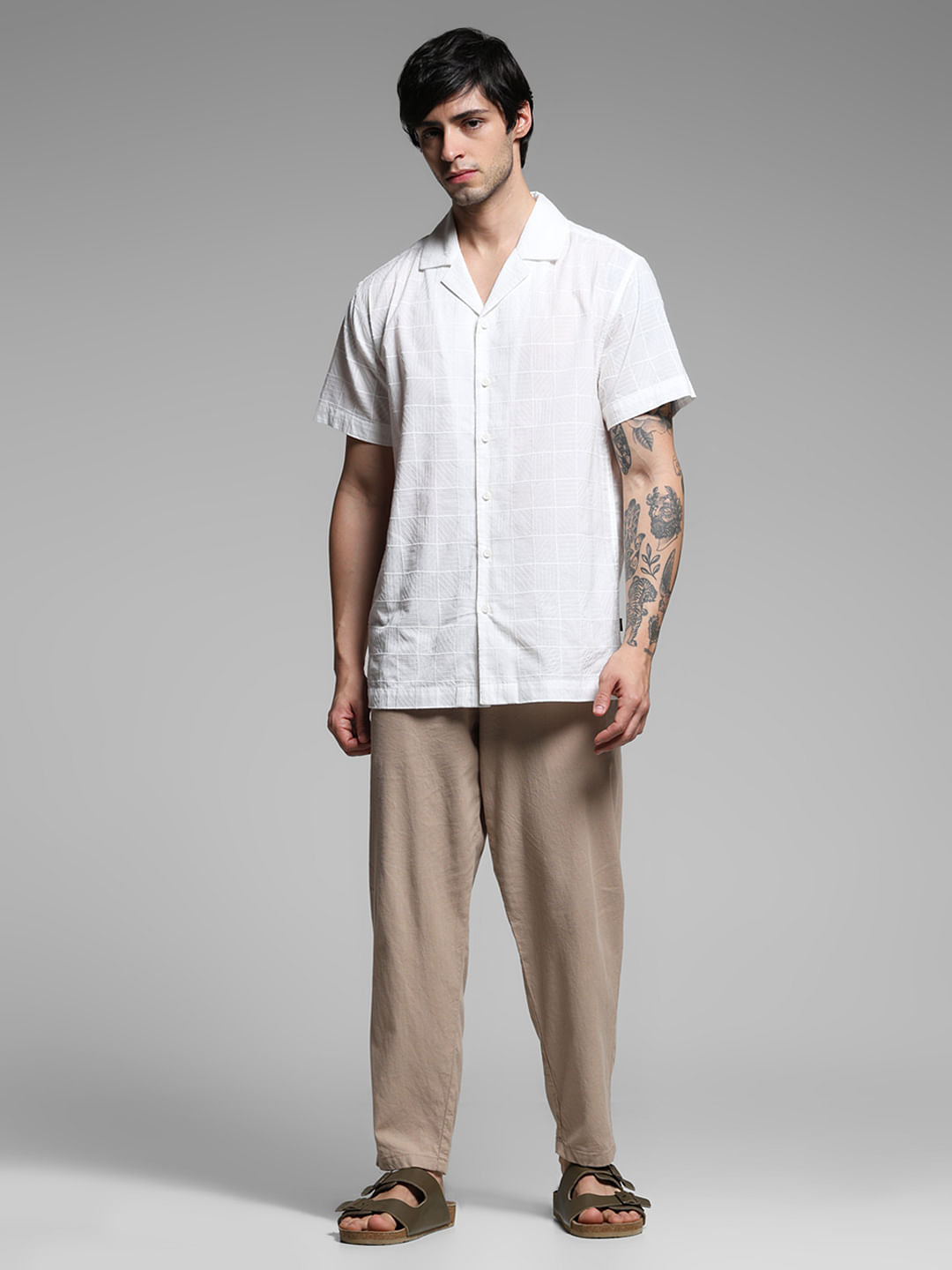 White Embroidered Resort Collar Shirt