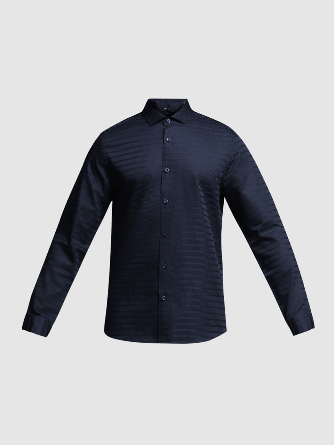 Dark Blue Striped Dobby Full Sleeves Shirt
