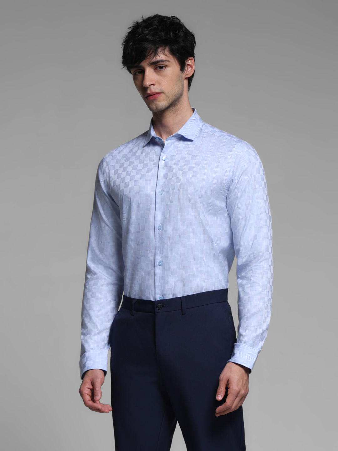 Blue Jacquard Full Sleeves Shirt