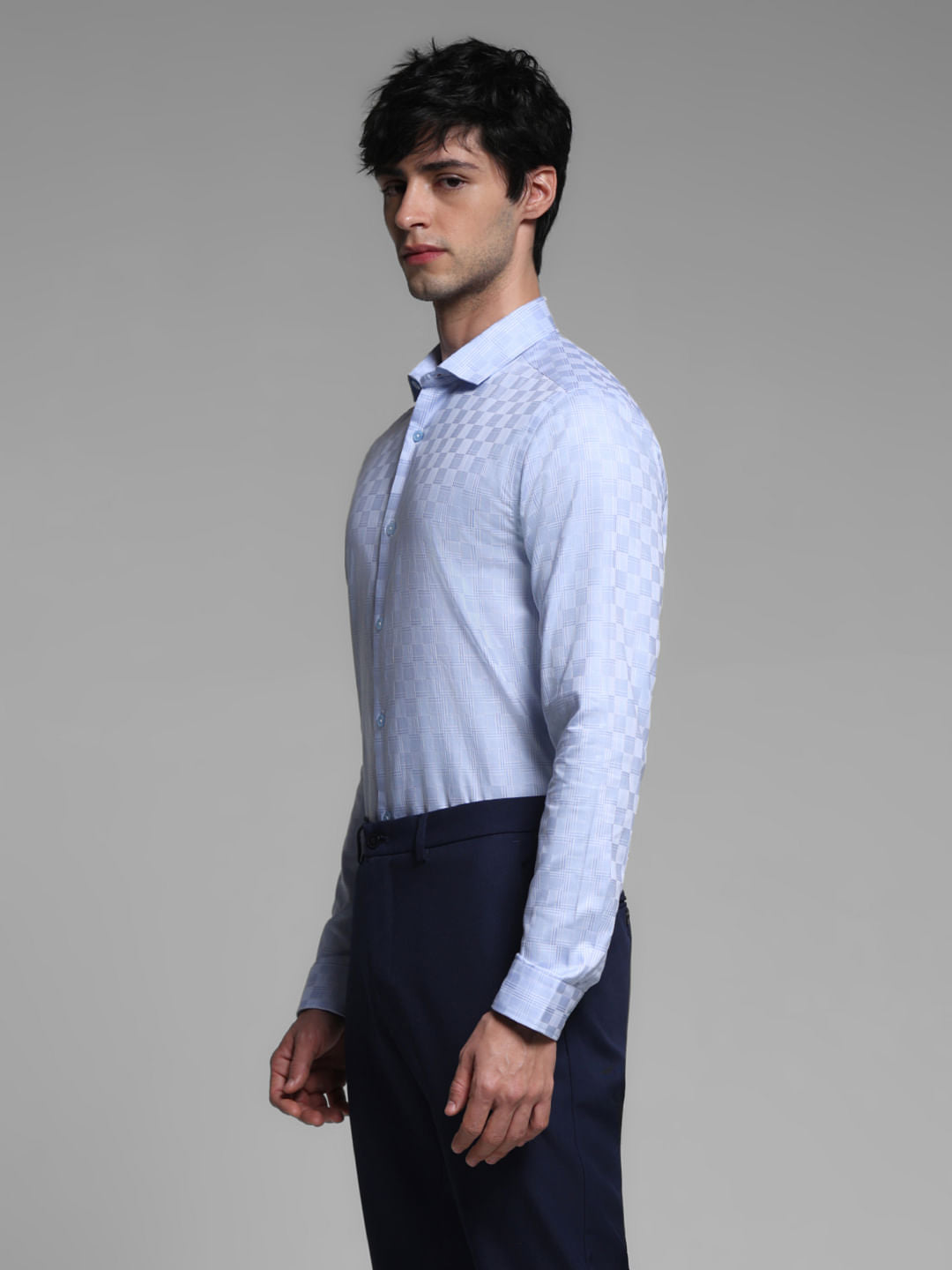 Blue Jacquard Full Sleeves Shirt