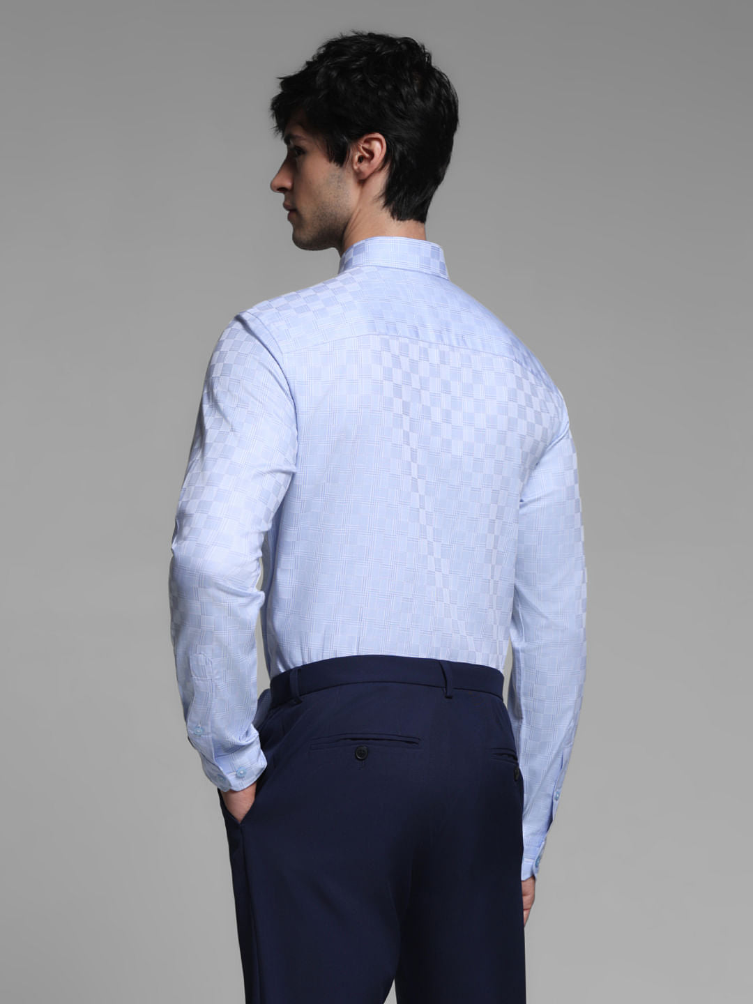 Blue Jacquard Full Sleeves Shirt