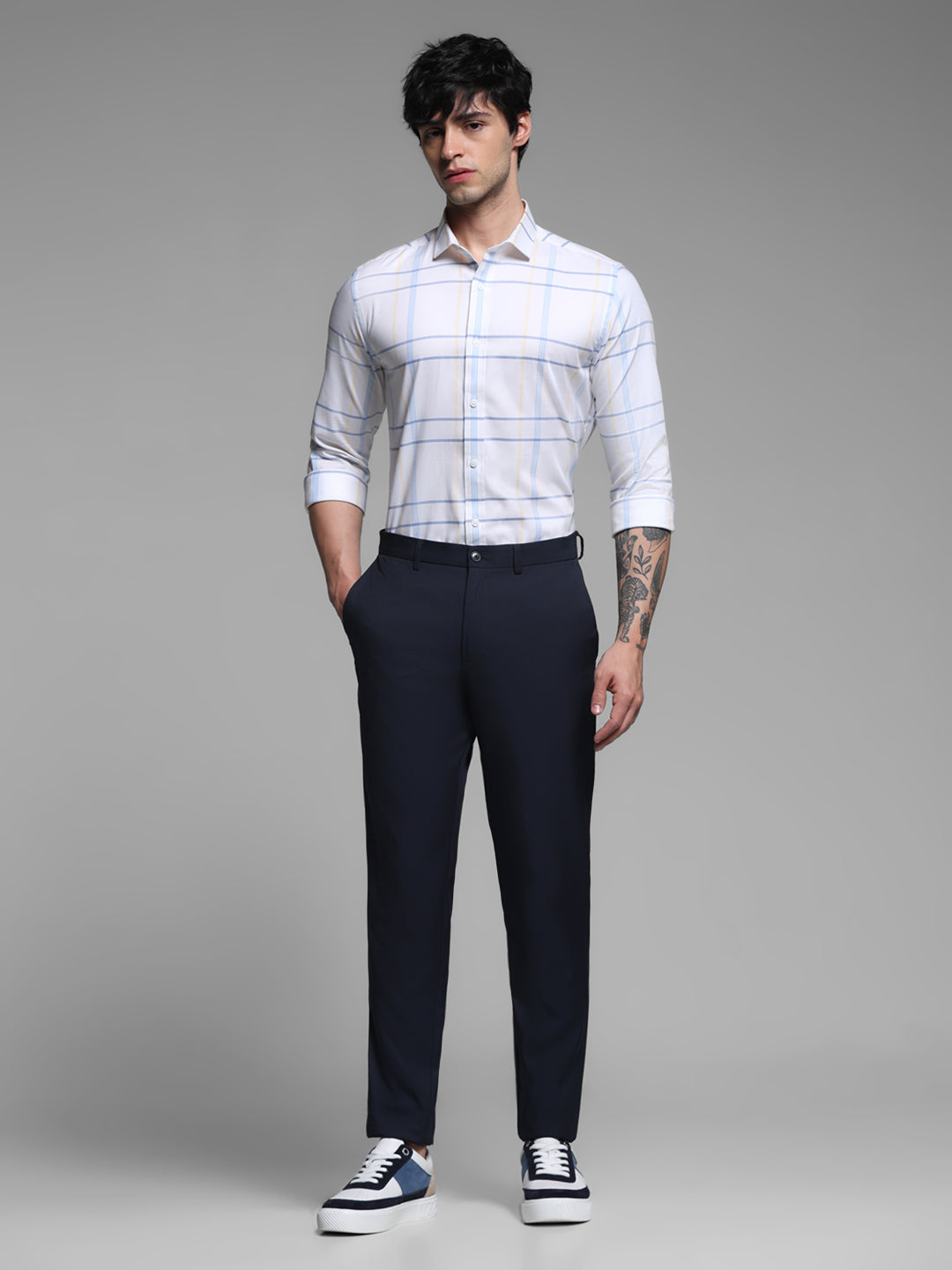 White Check Print Slim Fit Shirt