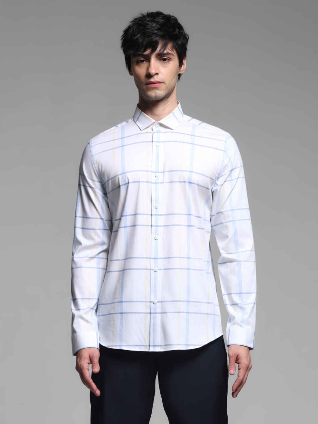 White Check Print Slim Fit Shirt